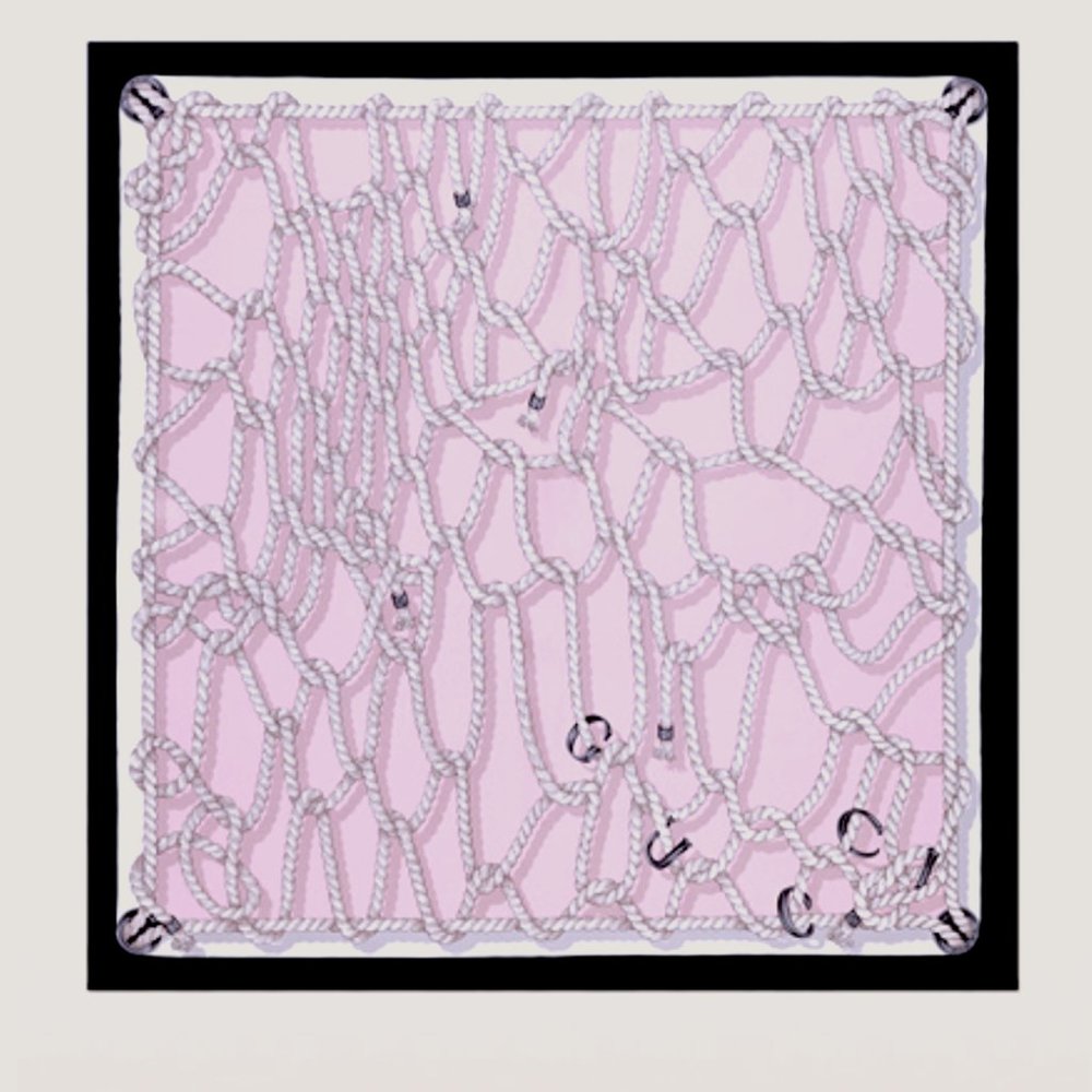 New Gucci Silk Scarf Pink Ropes Print Black Border Silk Wrap Scarf - Picture 8 of 15